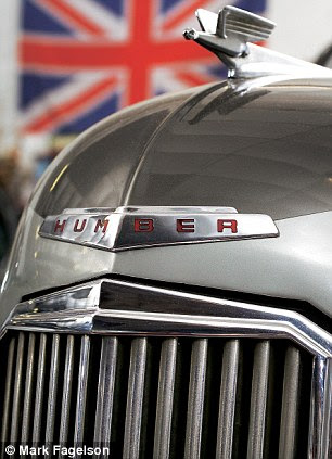 The bonnet of a 1951 seven-seater Humber Pullman, with 30,000 miles on the clock; the badge is a snipe, a game bird famous for being fast and agile