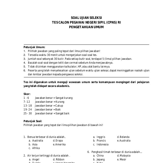 Contoh Tes Umum Masuk Blk Contoh Soal Tes Pengetahuan