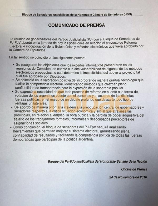 El comunicado del bloque