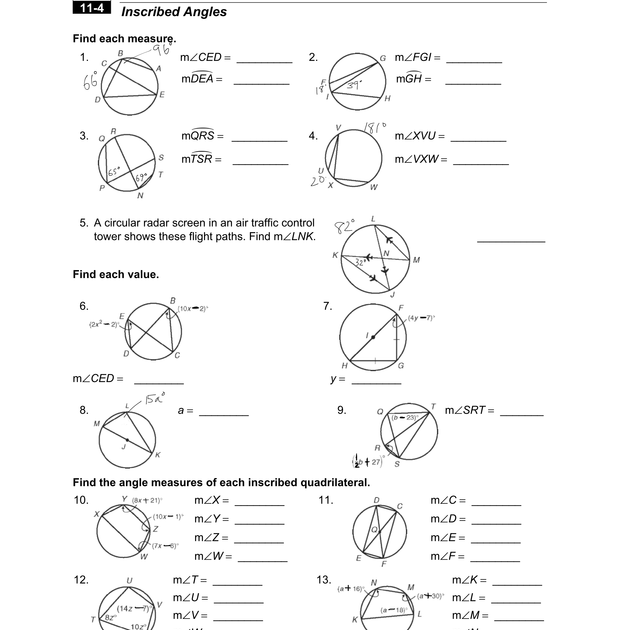 Unit 10 Circles Homework 5 Inscribed Angles / 32 Arcs Central Angles