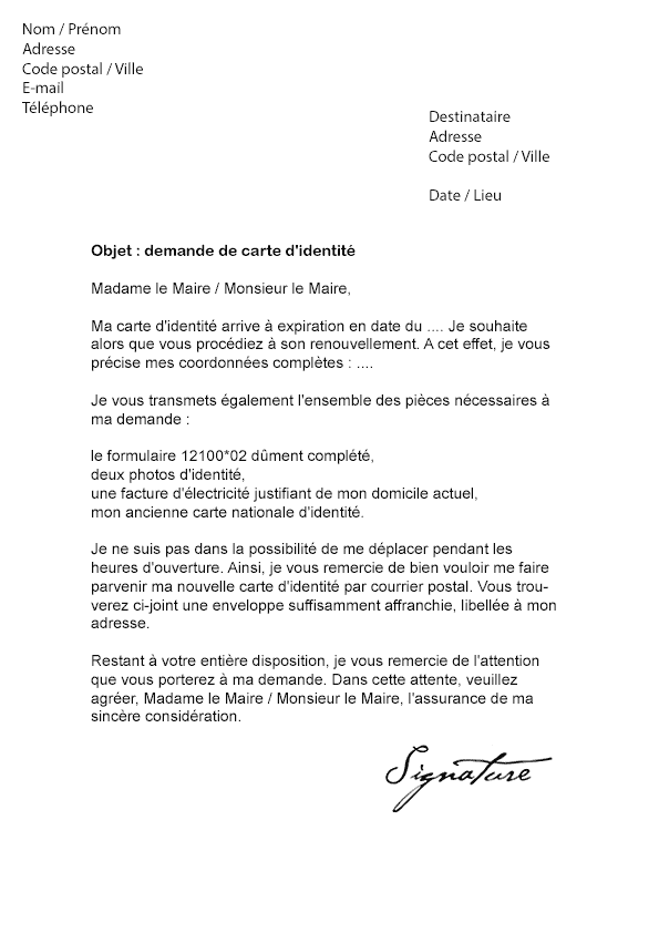 Lettre De Demande De Renouvellement De Titre De Séjour  Exemple de Lettre
