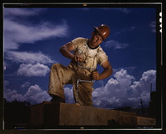 A carpenter at the TVA's new Douglas dam on th...