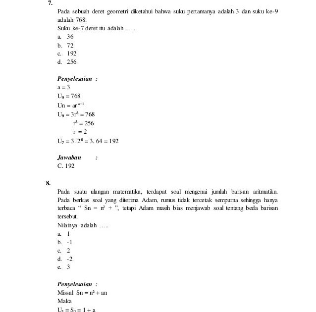 Contoh Soal Barisan Dan Deret Aritmatika Beserta