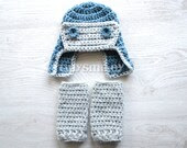 NEW Crochet Baby Leg Warmers and Beanie in Blue and Gray, Baby Leg Warmers, Aviator Hat, 0 - 3 Mo Size - TinySmiley NEW Crochet Baby Leg Warmers and Beanie in Blue and Gray, Baby Leg Warmers, Aviator Hat, 0 - 3 Mo Size - TinySmiley