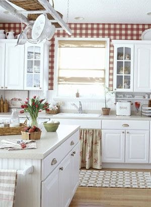 Red And White Country Kitchen - Home Design Elements