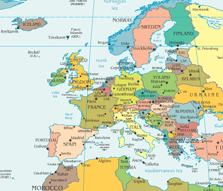 Map Of Europe And Morocco | Islands With Names