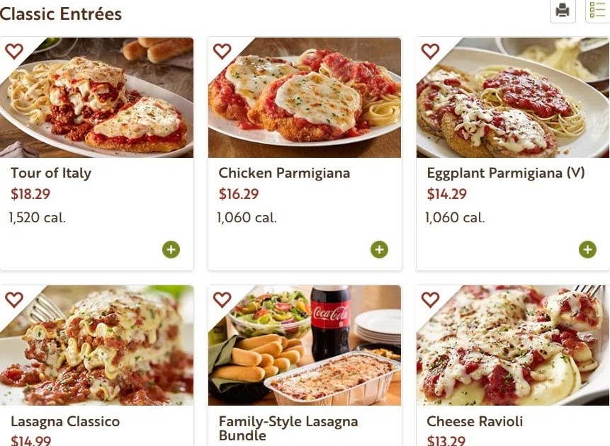 Printable Olive Garden Lunch Menu