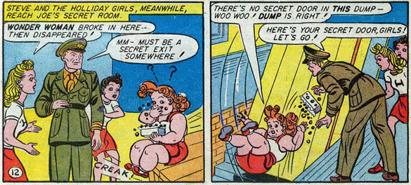 'That's not a secret door, Etta! You're just morbidly obese!' Sensation Comics #38