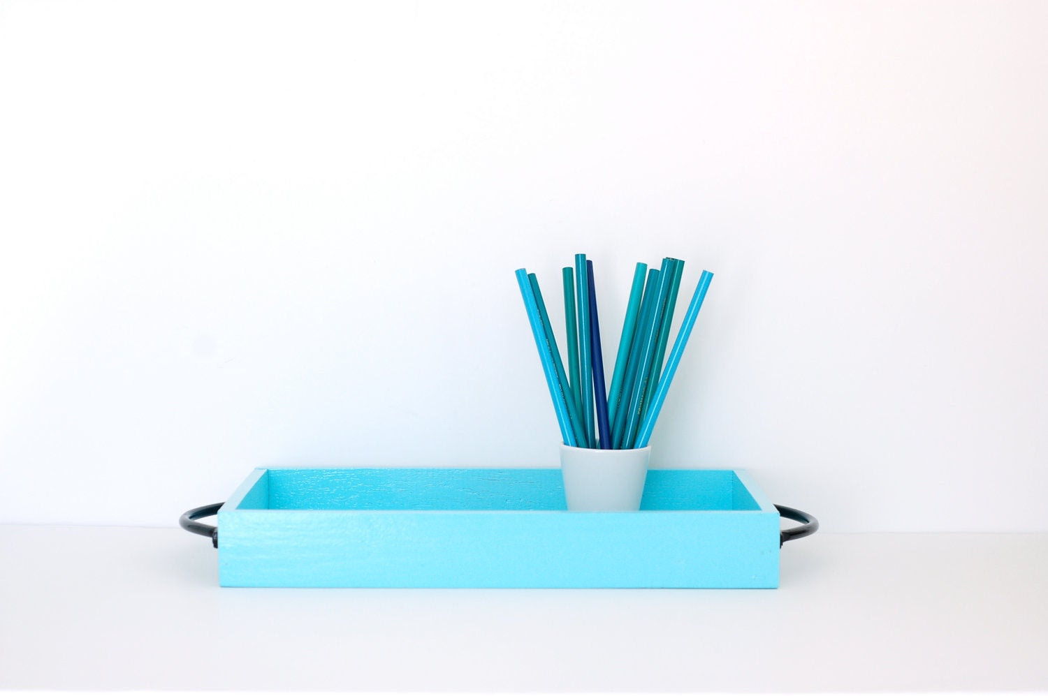 Pretty Blue Wood Tray with Black Handles - Surfaced Pretty Blue Wood Tray with Black Handles - Surfaced