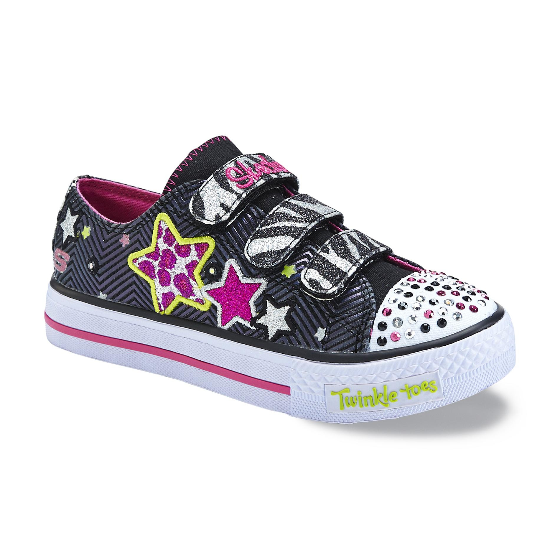 Skechers Girls Sneakers: Skechers Girl's Twinkle Toes Wild Black Light-Up Sneakers 11 - (Toddler/Youth)