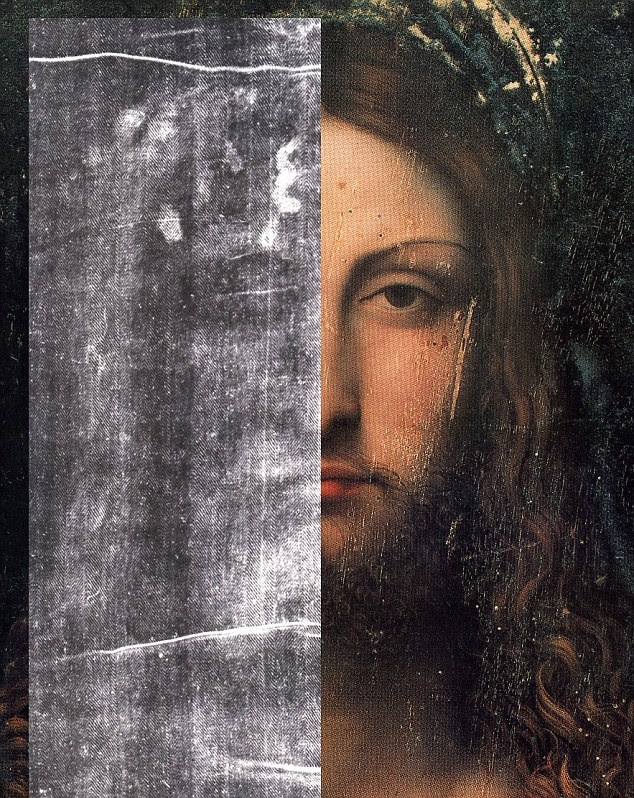 Separated at birth: Split screen showing the likeness between the Turin Shroud and a portrait by Leonardo da Vinci
