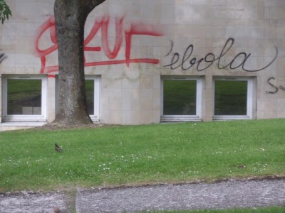 "Ebola" graffiti on a wall in Caen, France. Photo by F. S., CC-BY. 