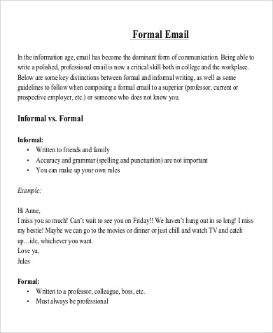 Formal email example