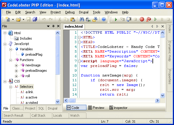 Free PHP, HTML, CSS, JavaScript editor (IDE) - Codelobster PHP Edition