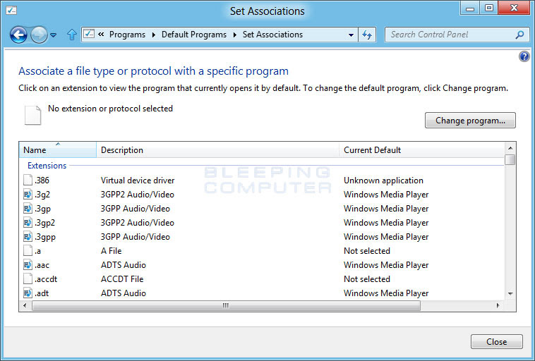 Choose program dialog