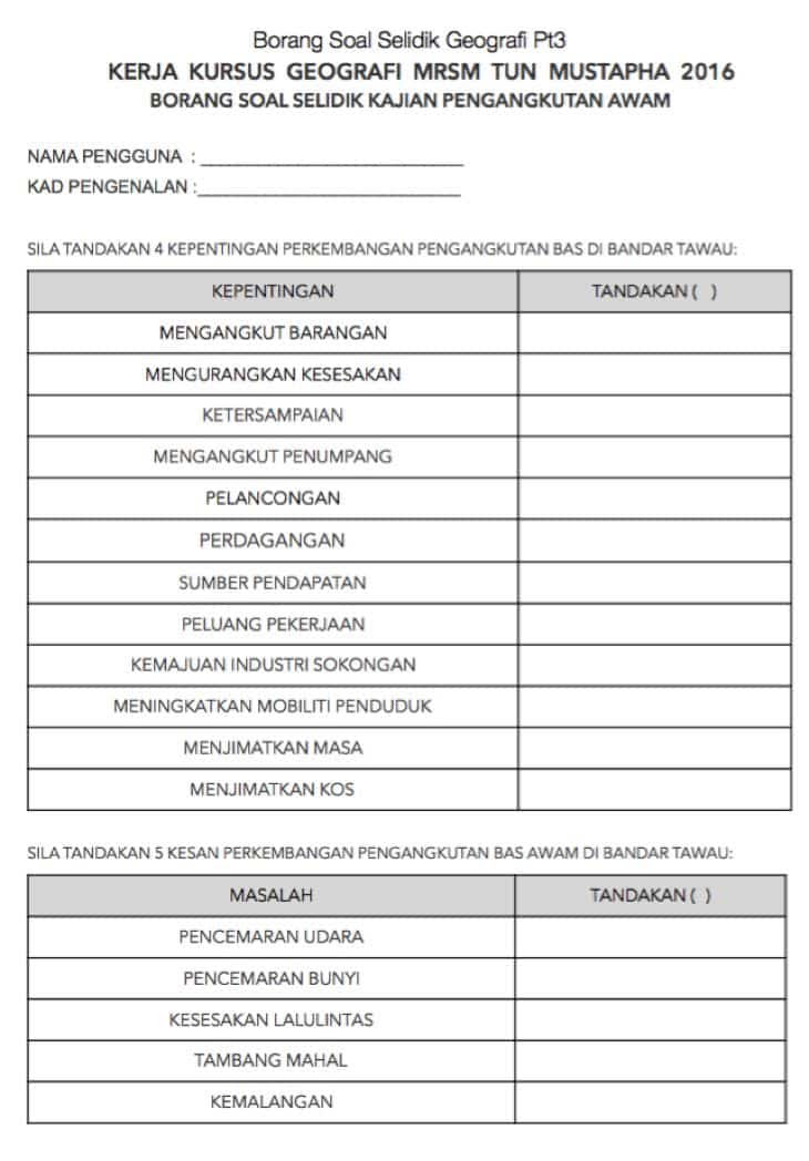 Contoh-contoh Borang Soal Selidik - Contoh 36