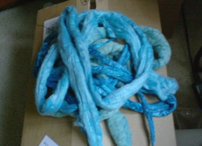 Tulip dyed tie dye spinning fiber roving bamboo nylon bfl wool in shades of blue