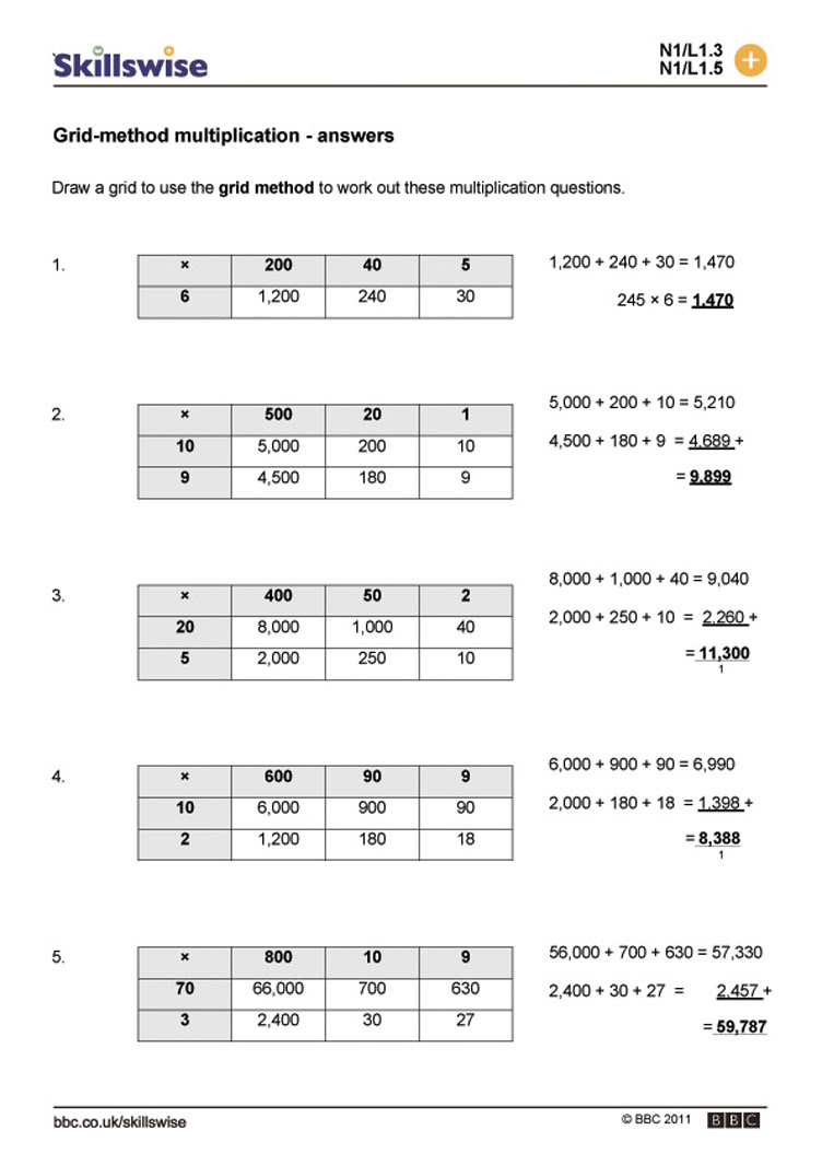 Ks2 Grid Method Multiplication Worksheet