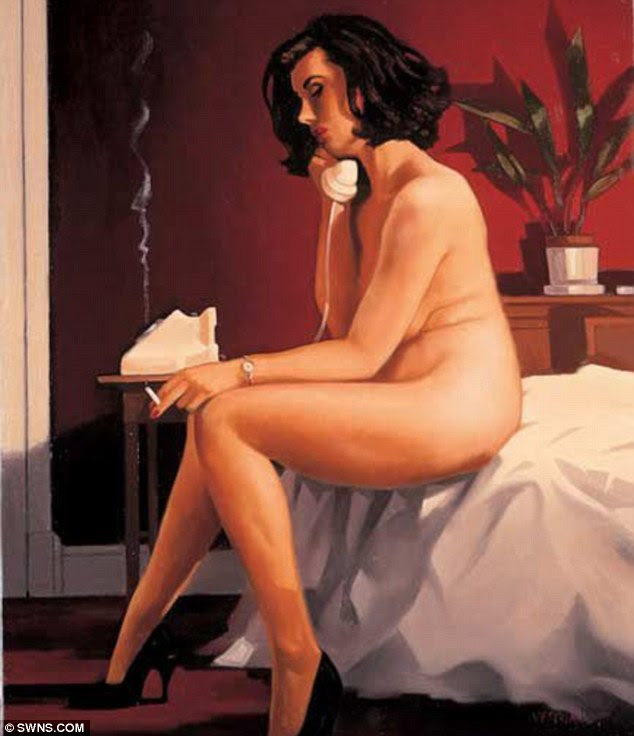 Famous: The phone can be seen in this picture of Vettriano's famous painting The Arrangement