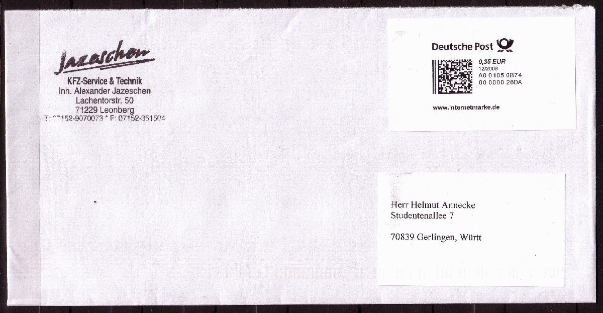 Briefmarke Auf Großbrief Mit Fenster Wohin Briefmarke