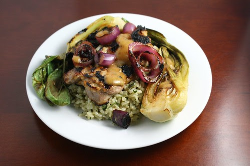 Grilled Asian Chicken with Bok Choy and Onion