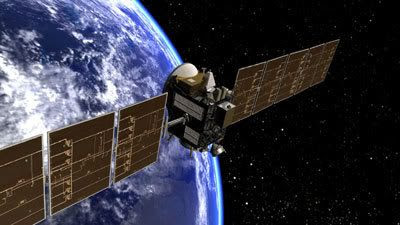 An artist's concept showing Dawn flying away from Earth following launch.