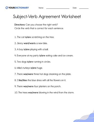Noun Verb Agreement Worksheet / Subject Verb Agreement : This worksheet