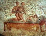 Uno degli affreschi erotici di Pompei (Ansa)