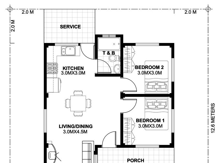 Small House Simple Floor Plan With Dimensions In Meters - House Plan
