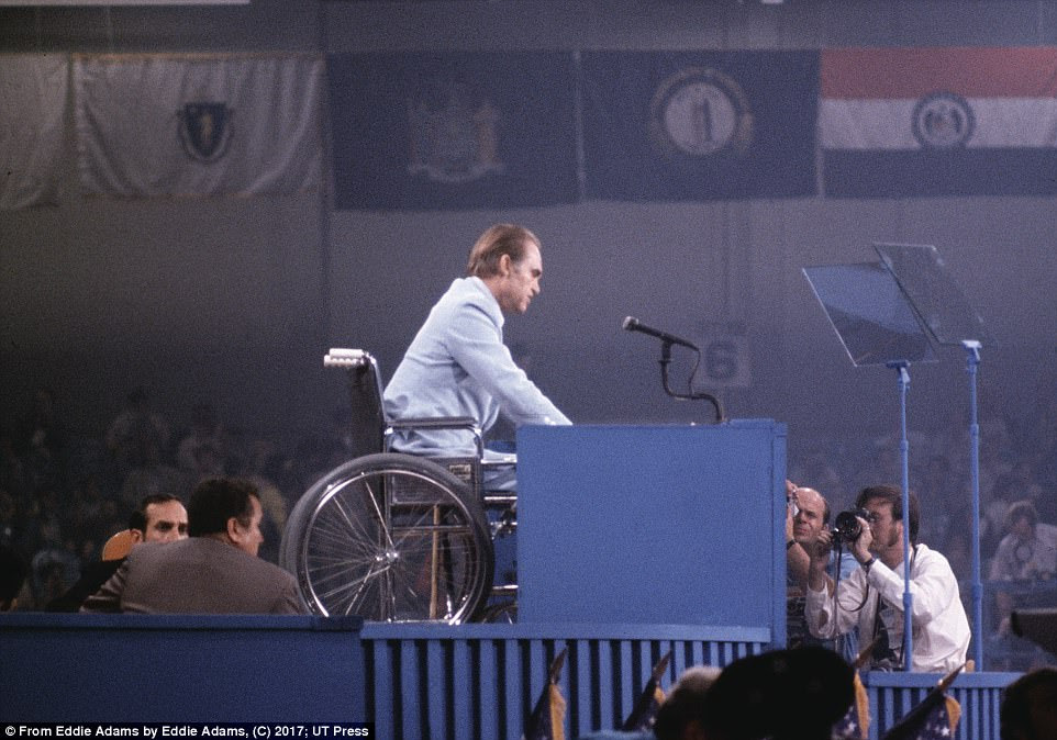 Former Alabama governor George Wallace at the 1972 Democratic Convention in Miami Beach, Florida. Wallace survived an assassination attempt but remained in a wheelchair until his death