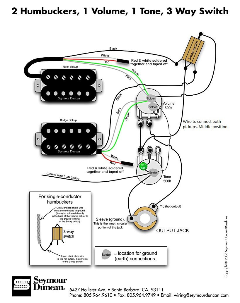 3 Humbucker Wiring Diagram : Emg Wiring Diagram Two Volume One Tone 3