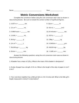 Metric Conversion Worksheet With Answers Chemistry - Promotiontablecovers