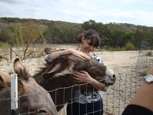 Austin:  designer Juliette Kimes (JKimes) and one of her donkeys at her home