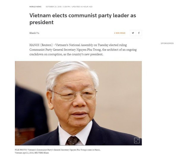 Các hãng thông tấn lớn trên thế giới đồng loạt đưa tin Tổng Bí thư Nguyễn Phú Trọng đắc cử Chủ tịch nước - Ảnh 1.