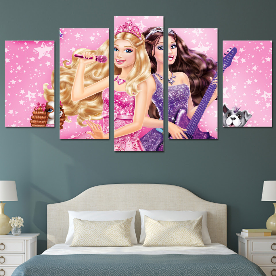 Modern Poster HD Printed Wall Art 5 Pieces Pictures Barbie Cartoons