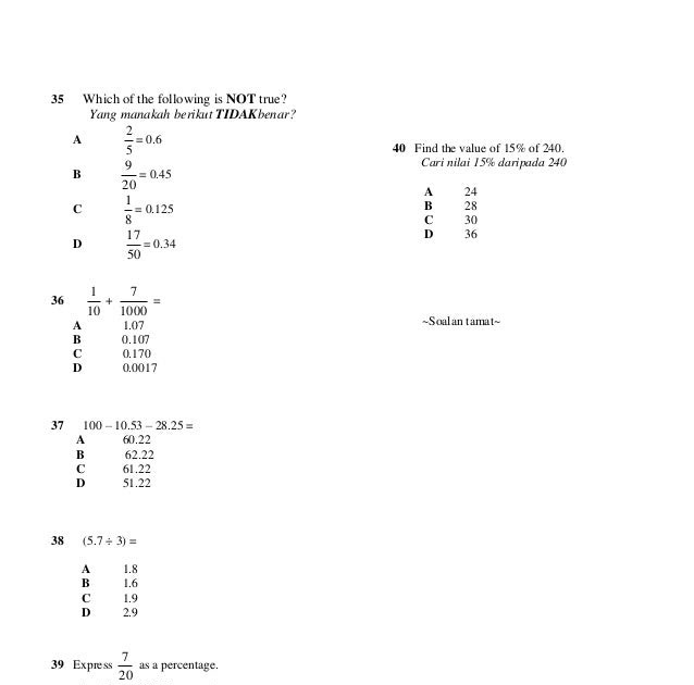 Soalan Matematik Tingkatan 2 Bab 1 Hingga 6 - Tersoal q
