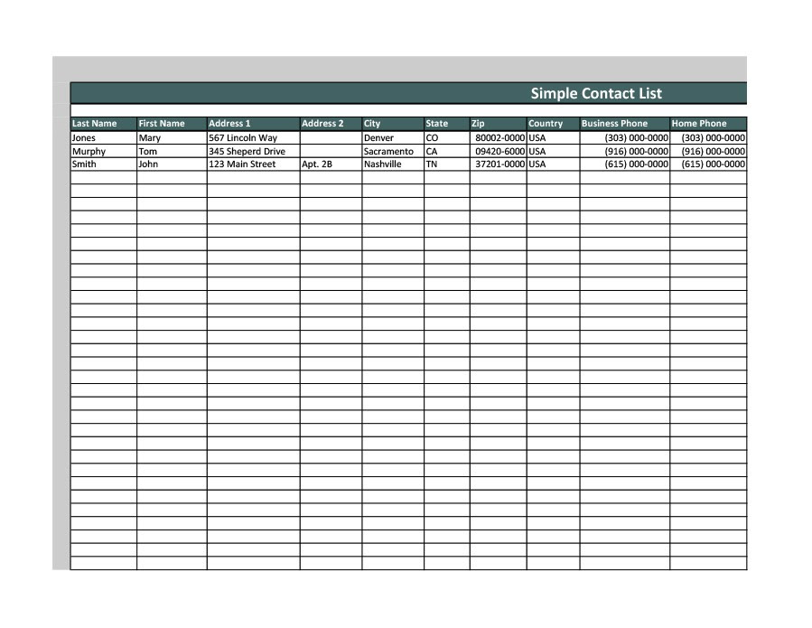 Telephone List Template HQ Printable Documents
