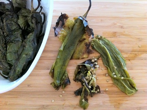Peeling Cooled Roasted Anaheim Chiles