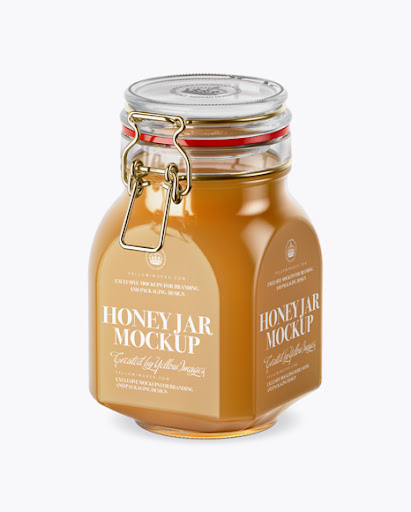 Download 900ml Raw Honey Glass Jar W Clamp Lid Mockup Half Side View Packaging Mockups PSD Mockup Templates