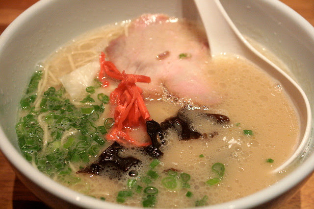 Ippudo Shiro (White) - the original tonkotsu soup with Hakata-style thin noodles, Rosu Chashu (pork loin), cabbage, black fungus and spring onion