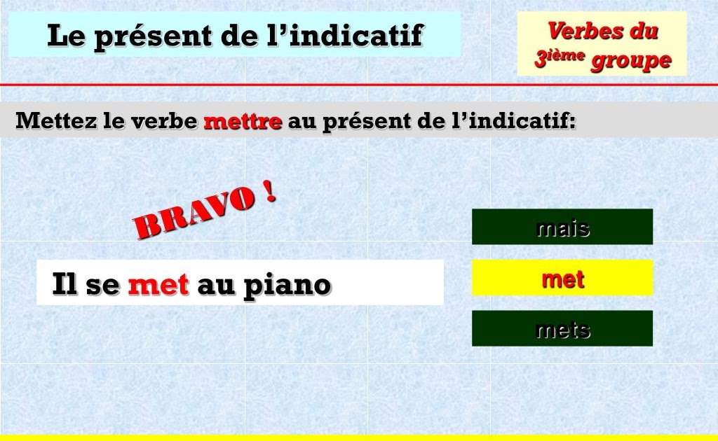 Verbe Mettre Au Present De Lindicatif Adindaaa: Conjugaison Du Verbe Mettre Au Présent De Lindicatif