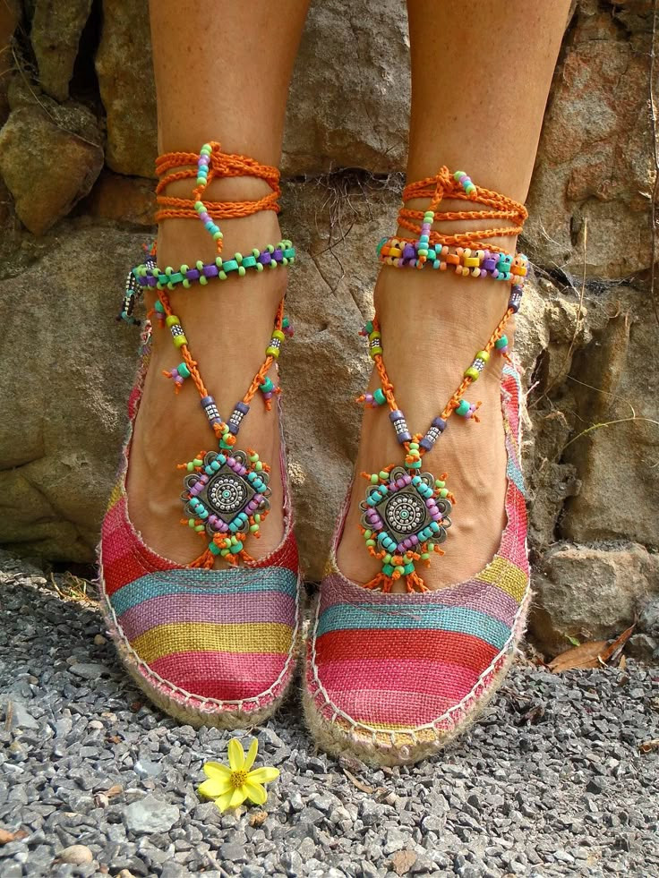 http://www.pinterest.com/pin/58828338857184688/ GYPSY summer BAREFOOT SANDALS sole less sandals beach wedding rainbow dance jewelry slave anklet foot jewelry bohemian shoes unique. $89.00, via Etsy.