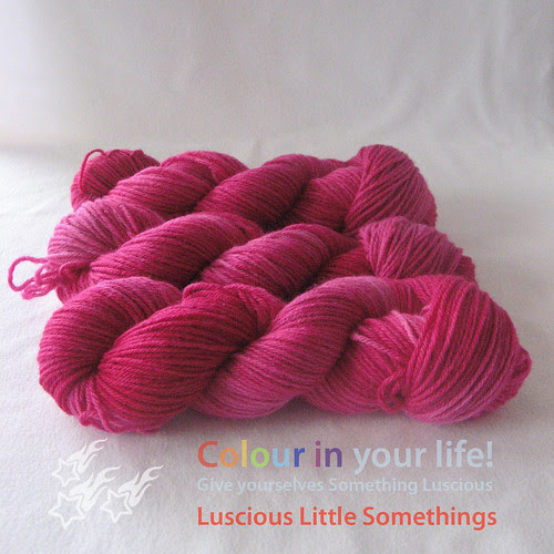 Evelyn's custom Pink Passion on Bluefaced DK