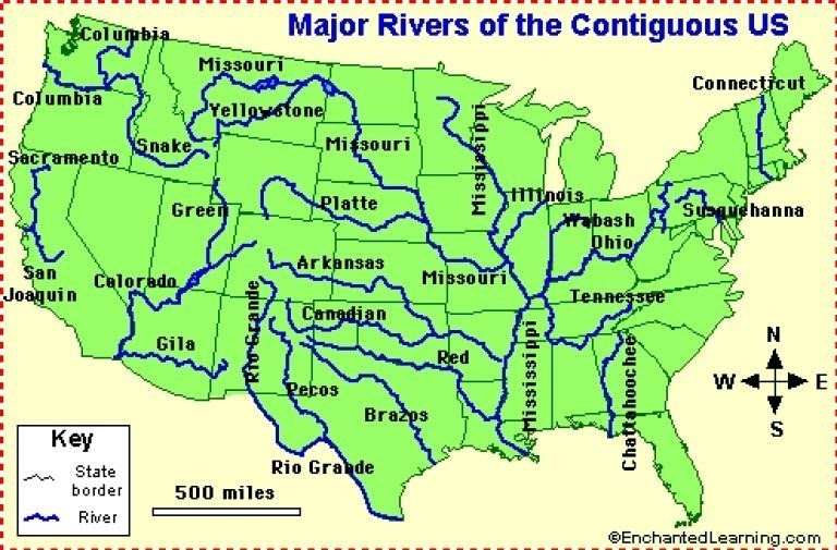 Us Map With Rivers And States Labeled