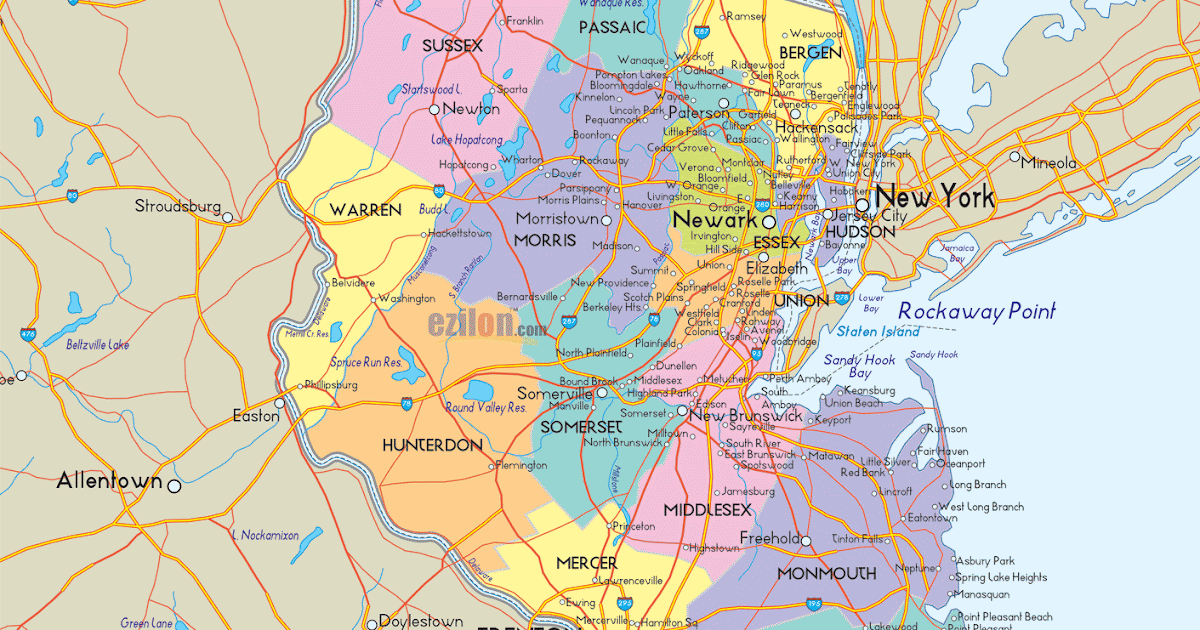 Detailed Political Map Of New Jersey Ezilon Maps Detailed Political