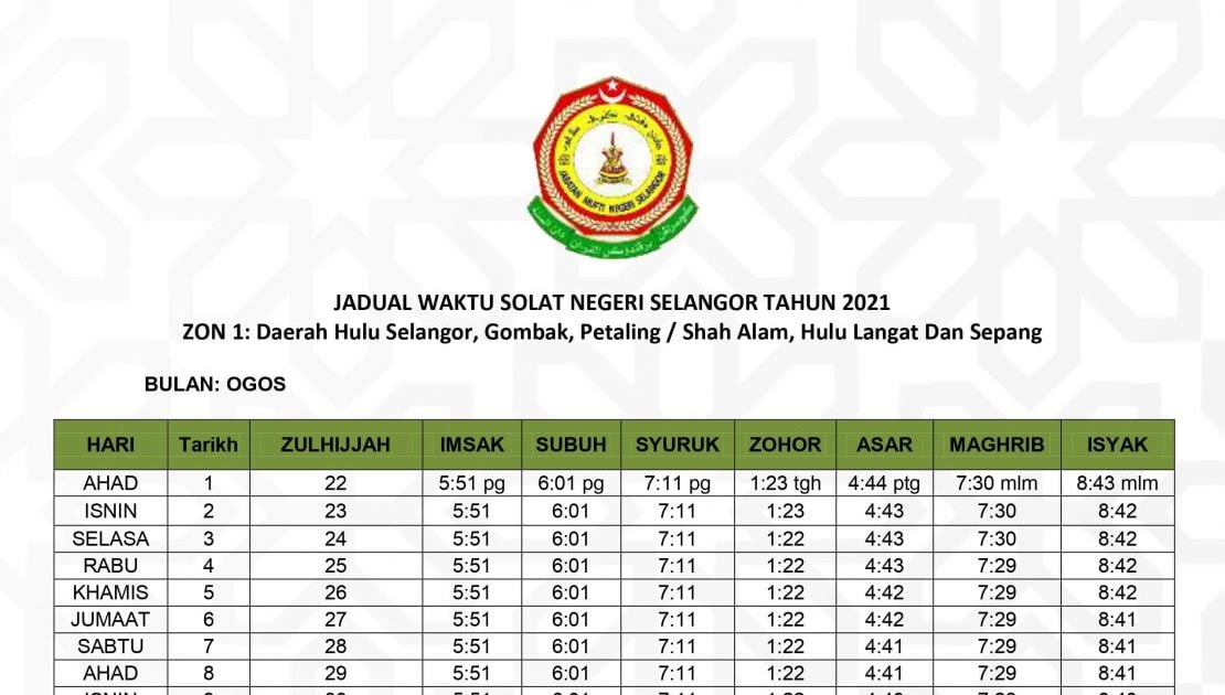 Waktu Solat 2019 Shah Alam  Waktu Solat Subuh Shah Alam Selangor / Jam