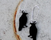 Black Crow Earrings/Raven Earrings on Silver Wire- Dangle Earrings, Bird Earrings - MINTJULEPdesign Black Crow Earrings/Raven Earrings on Silver Wire- Dangle Earrings, Bird Earrings - MINTJULEPdesign