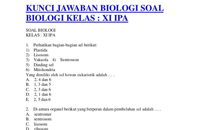 Kunci Jawaban Biologi Kelas 11