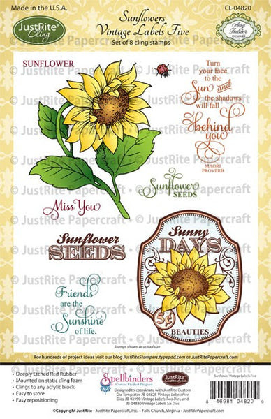 Sunflowers Vintage Labels Five Cling Stamps