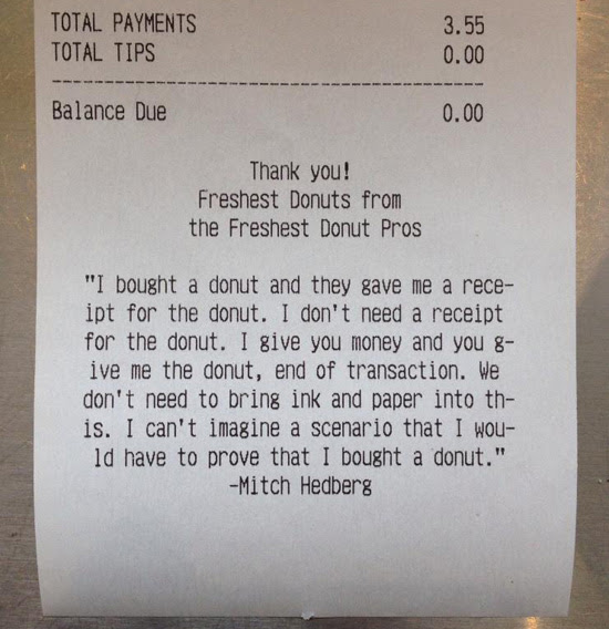 Mitch Hedberg | receipt | donut joke | Tacky Harper's Cryptic Clues
